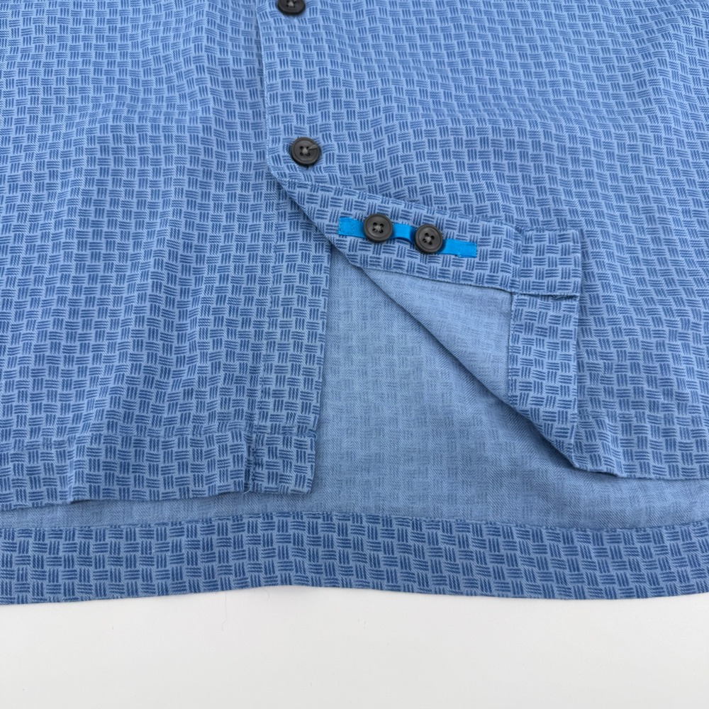 Toscano Blue Mens Silk Rayon Short Sleeve Button Down Shirt Blue Geometric Med - Picture 5 of 11